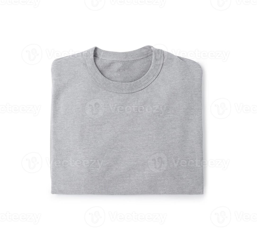 leeres gefaltetes graues T-Shirt Mockup vorne und hinten isoliert auf weißem Hintergrund mit Beschneidungspfad foto