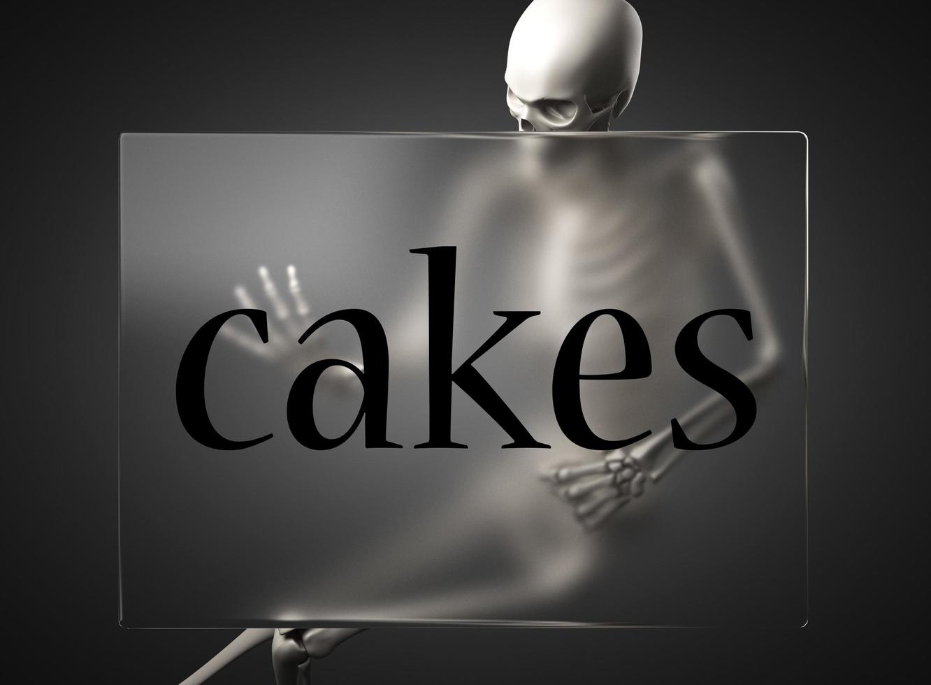 Kuchen Wort auf Glas und Skelett foto