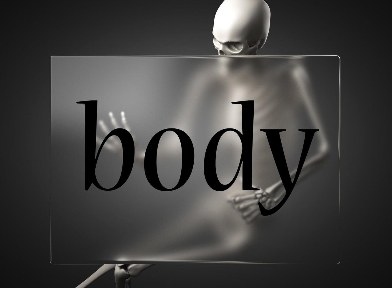 Körperwort auf Glas und Skelett foto