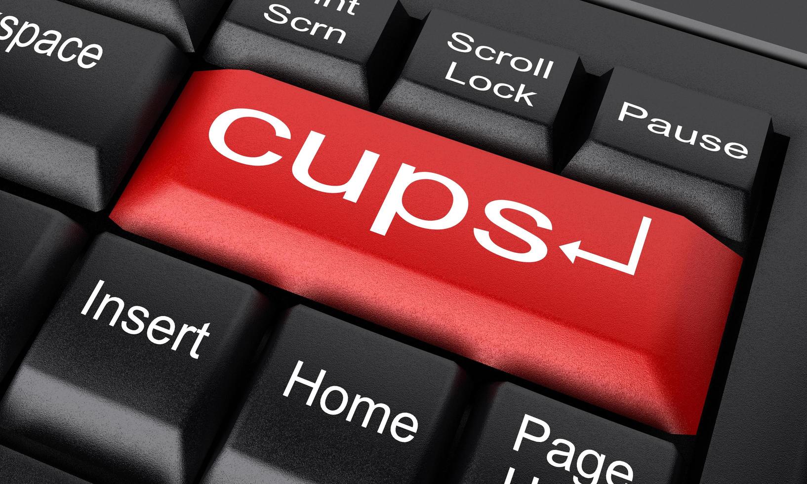 Cups-Wort auf rotem Tastaturknopf foto