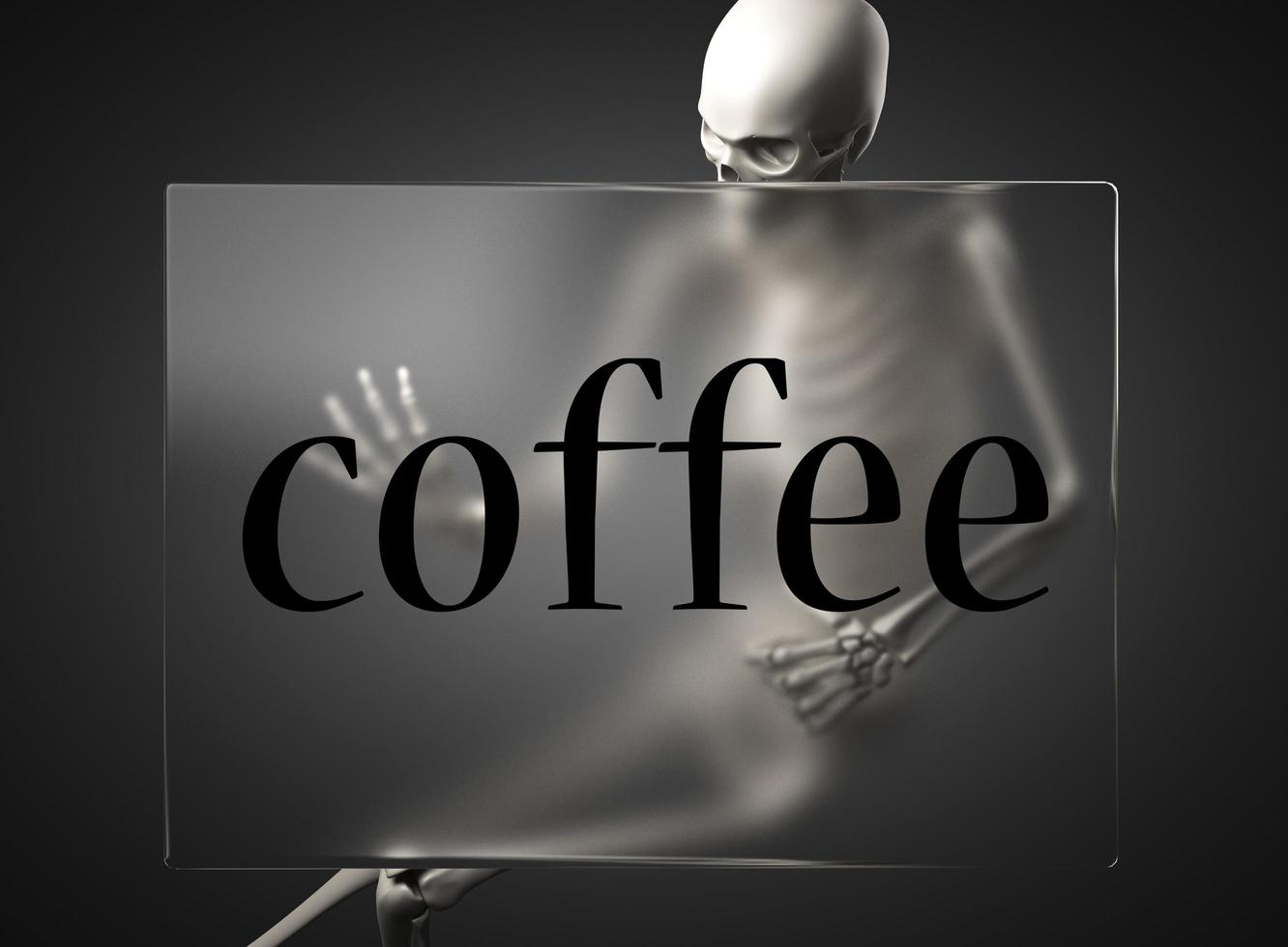 Kaffeewort auf Glas und Skelett foto