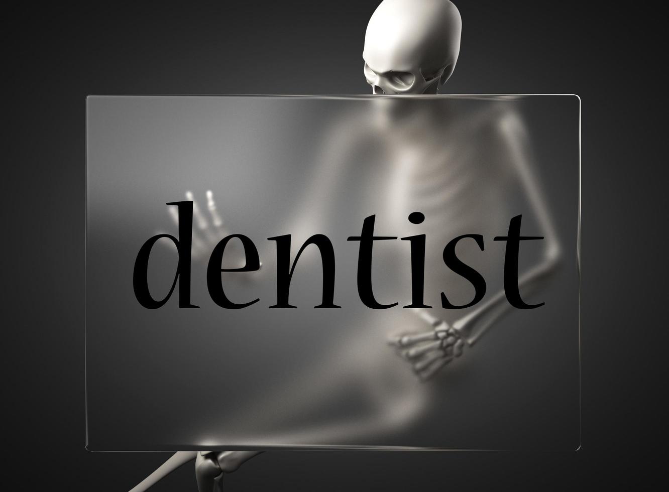 Zahnarztwort auf Glas und Skelett foto