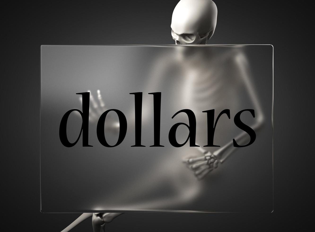 Dollar-Wort auf Glas und Skelett foto