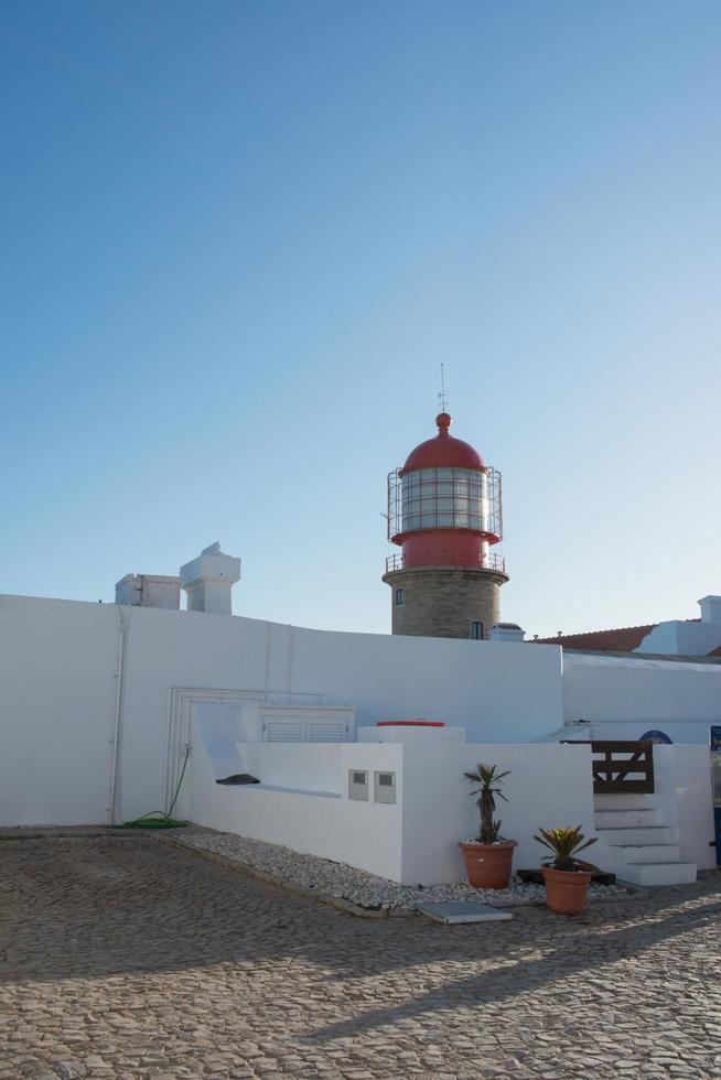 ende europas. Leuchtturm am Cape Saint Vincent Cape, in der Nähe von Sagres, Portugal. foto