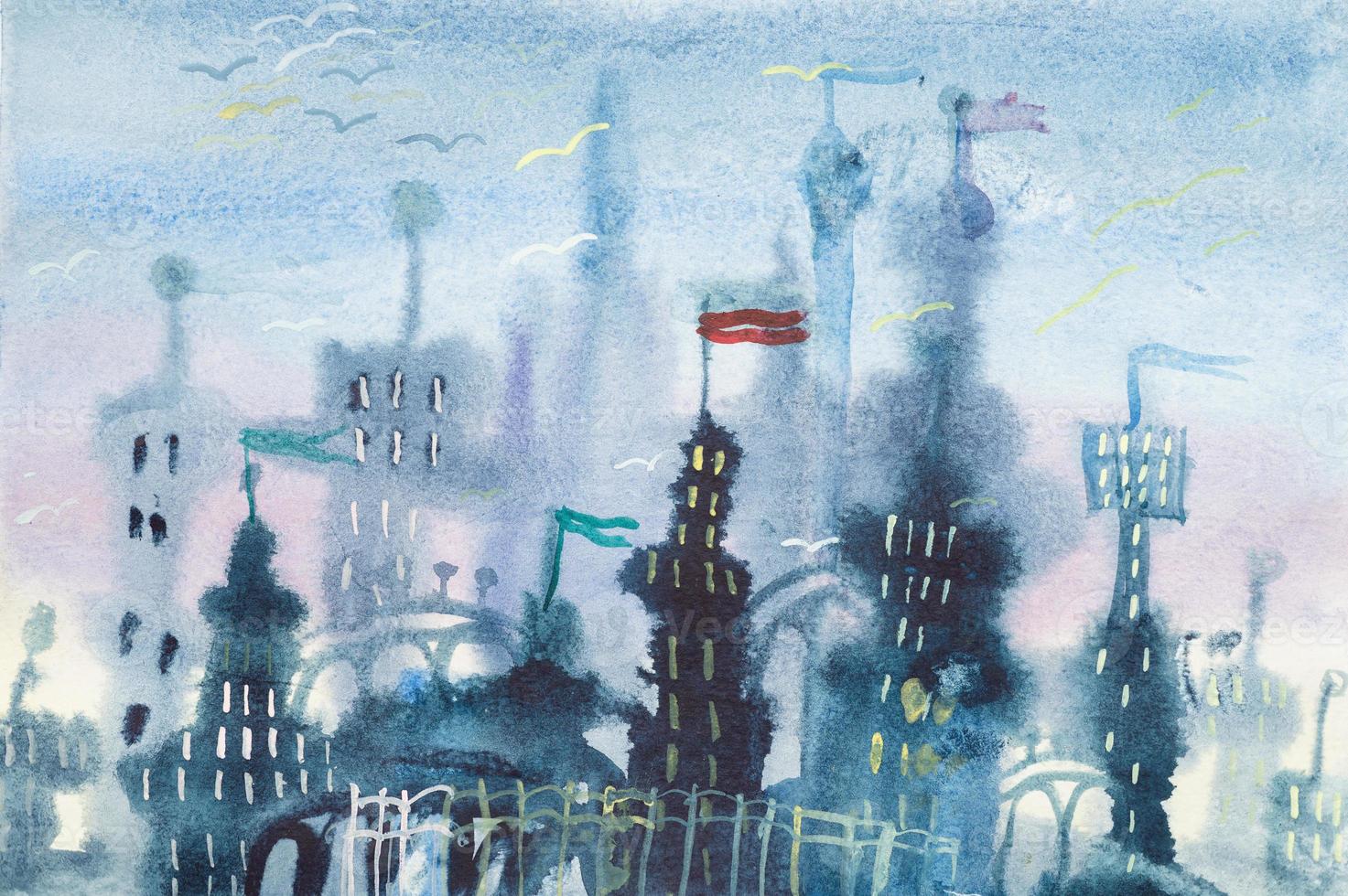 aquarell diy kinder malen kunst mirage city night foto