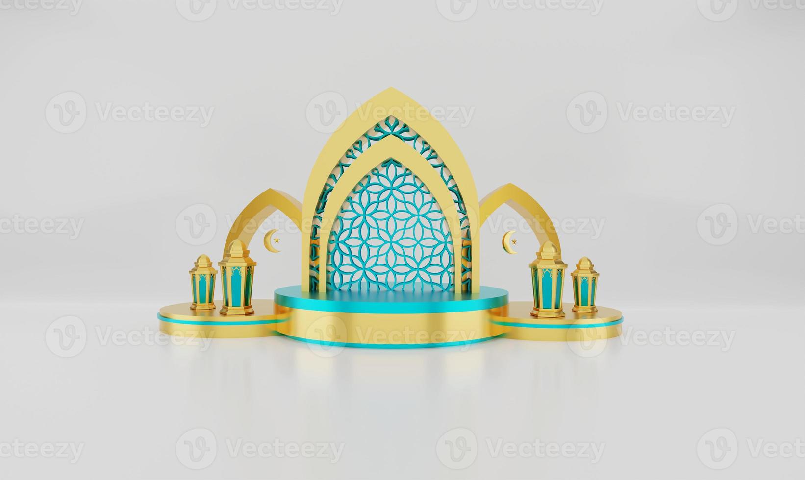 islamischer dekorationsverzierungshintergrund mit laterne. designkonzept von ramadan kareem, iftar, isra miraj, eid al fitr adha, muharram, kopierraumtext, 3d-illustration. foto