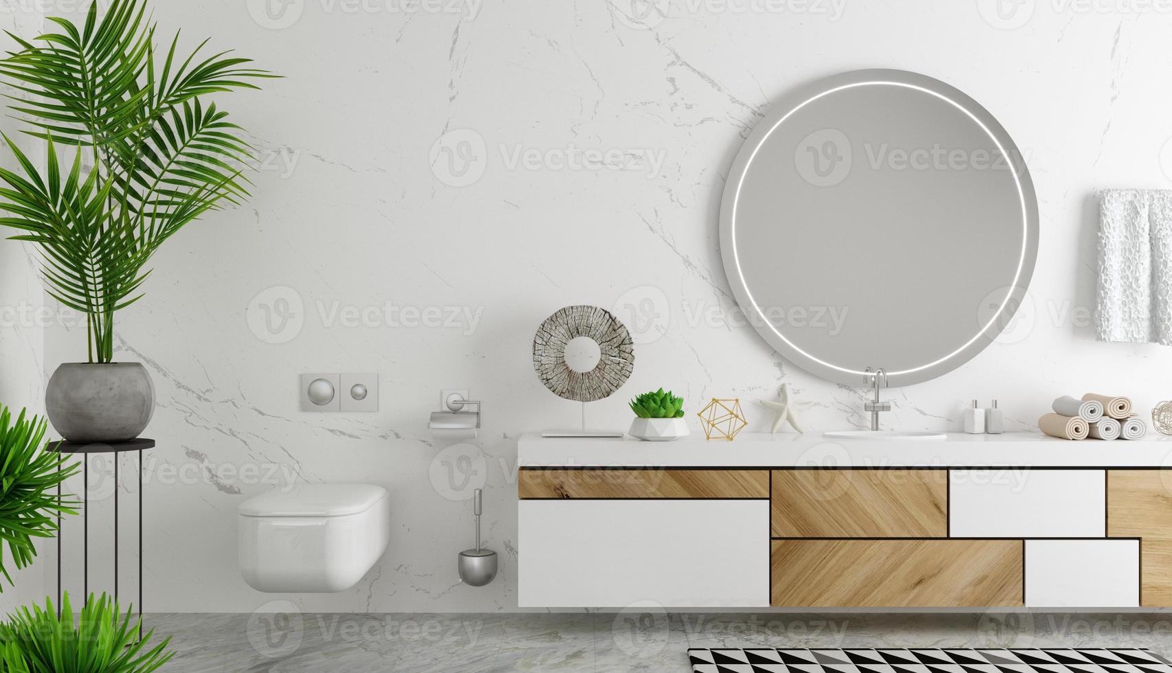 modernes badezimmerinterieur im skandinavischen stil kommode foto