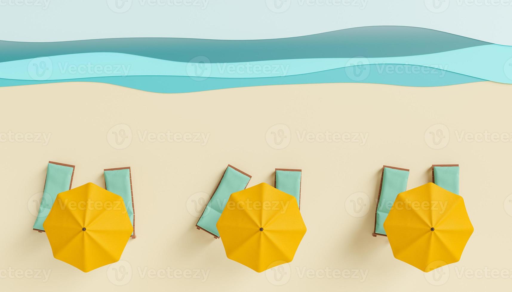 Sonnenschirme und Liegen auf einem künstlichen Strandstudio foto