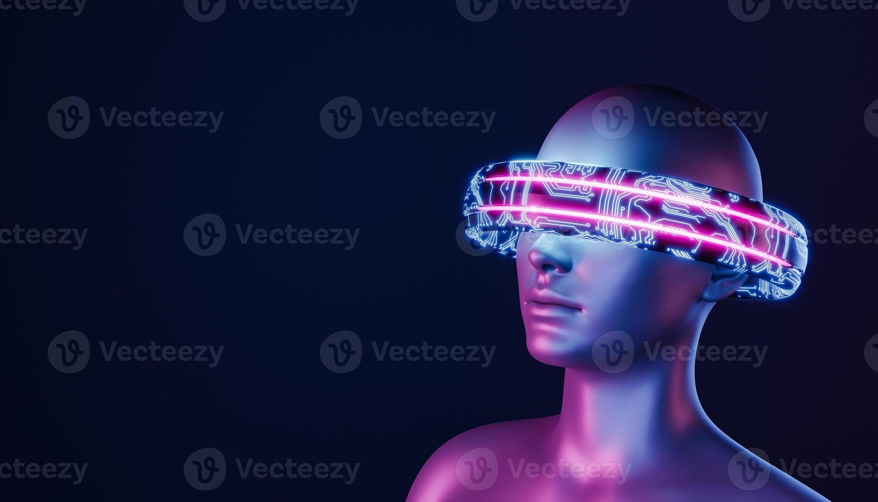 3D-Mädchen mit futuristischer vr-Brille foto