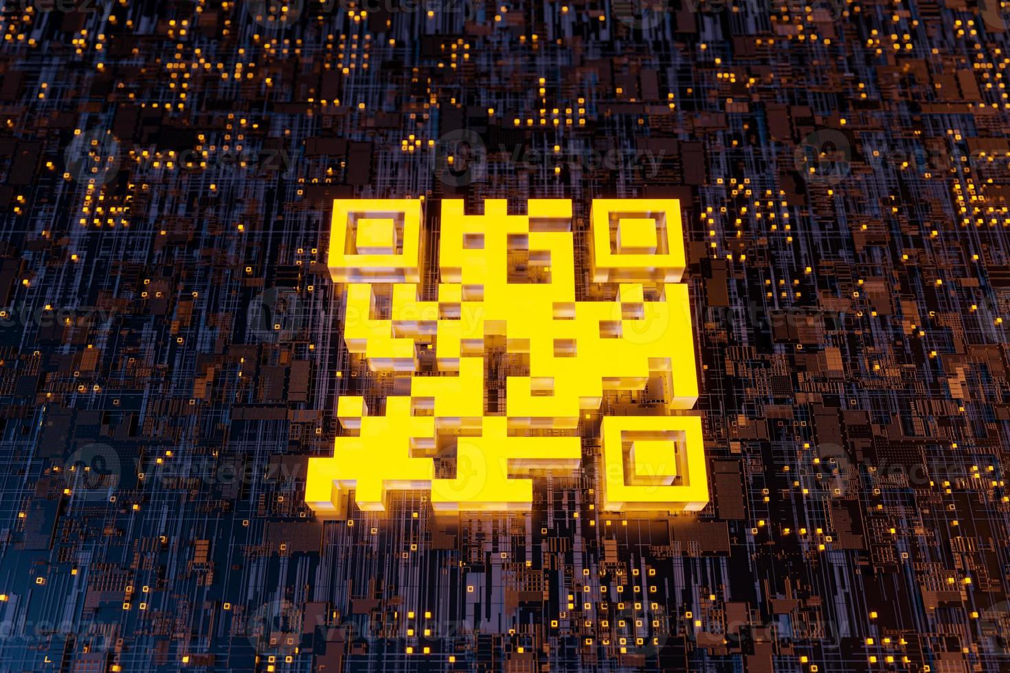 3d-qr-code auf abstrakter elektronischer tafel foto