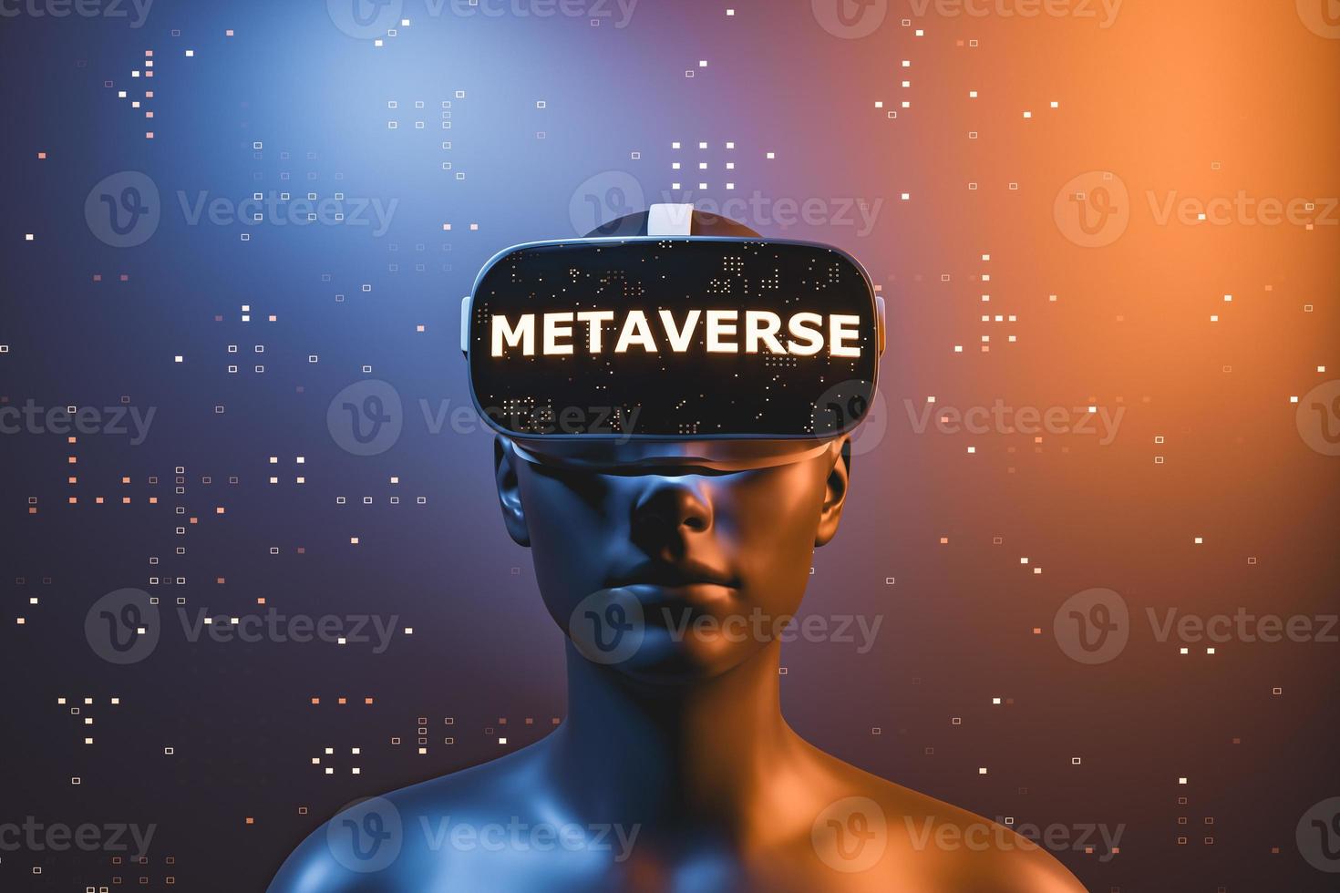 Mädchen mit Virtual-Reality-Brille mit dem Wort Metaverse foto