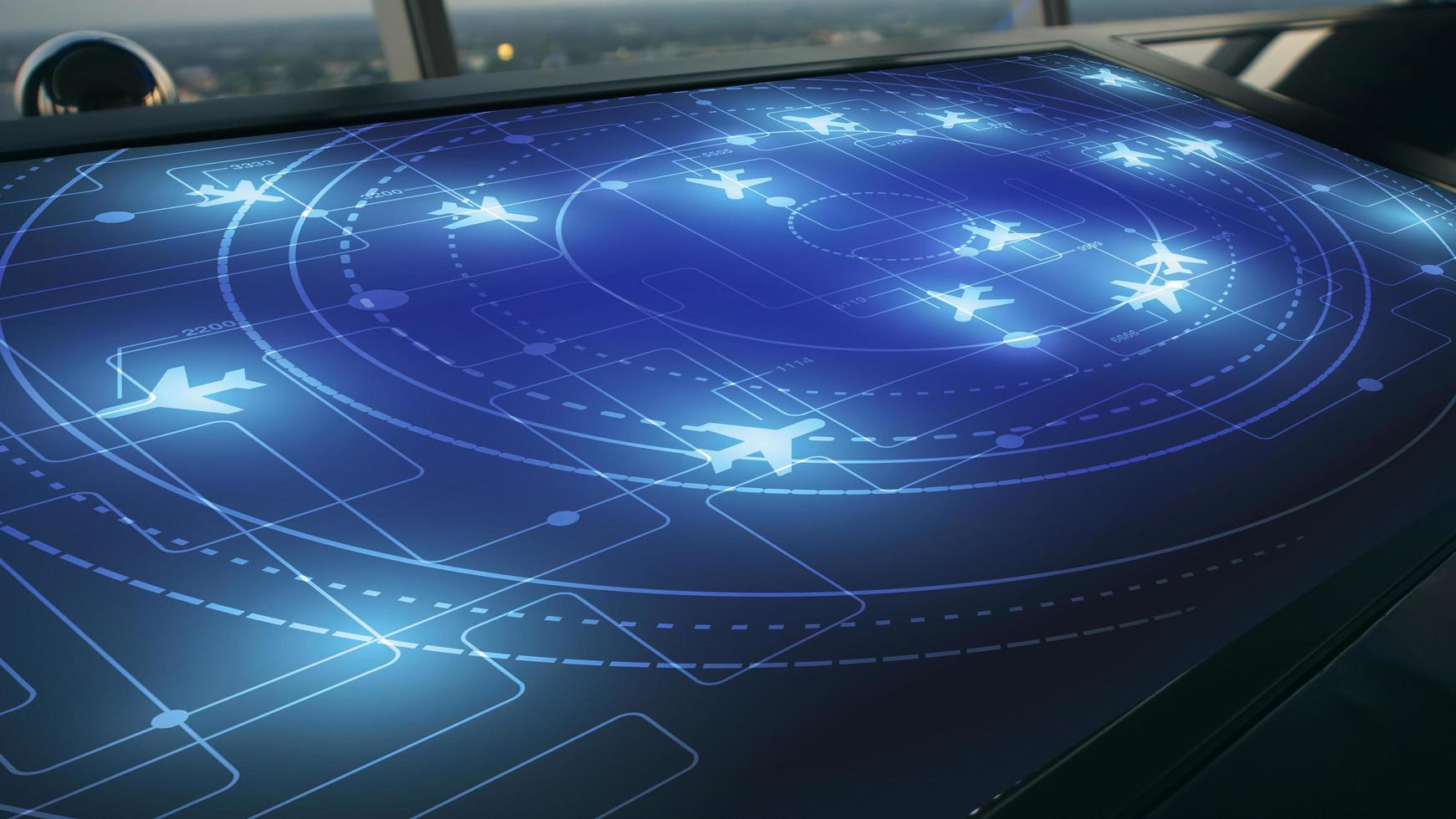 Simulationsbildschirm mit verschiedenen Flügen für Transport und Passagiere. foto