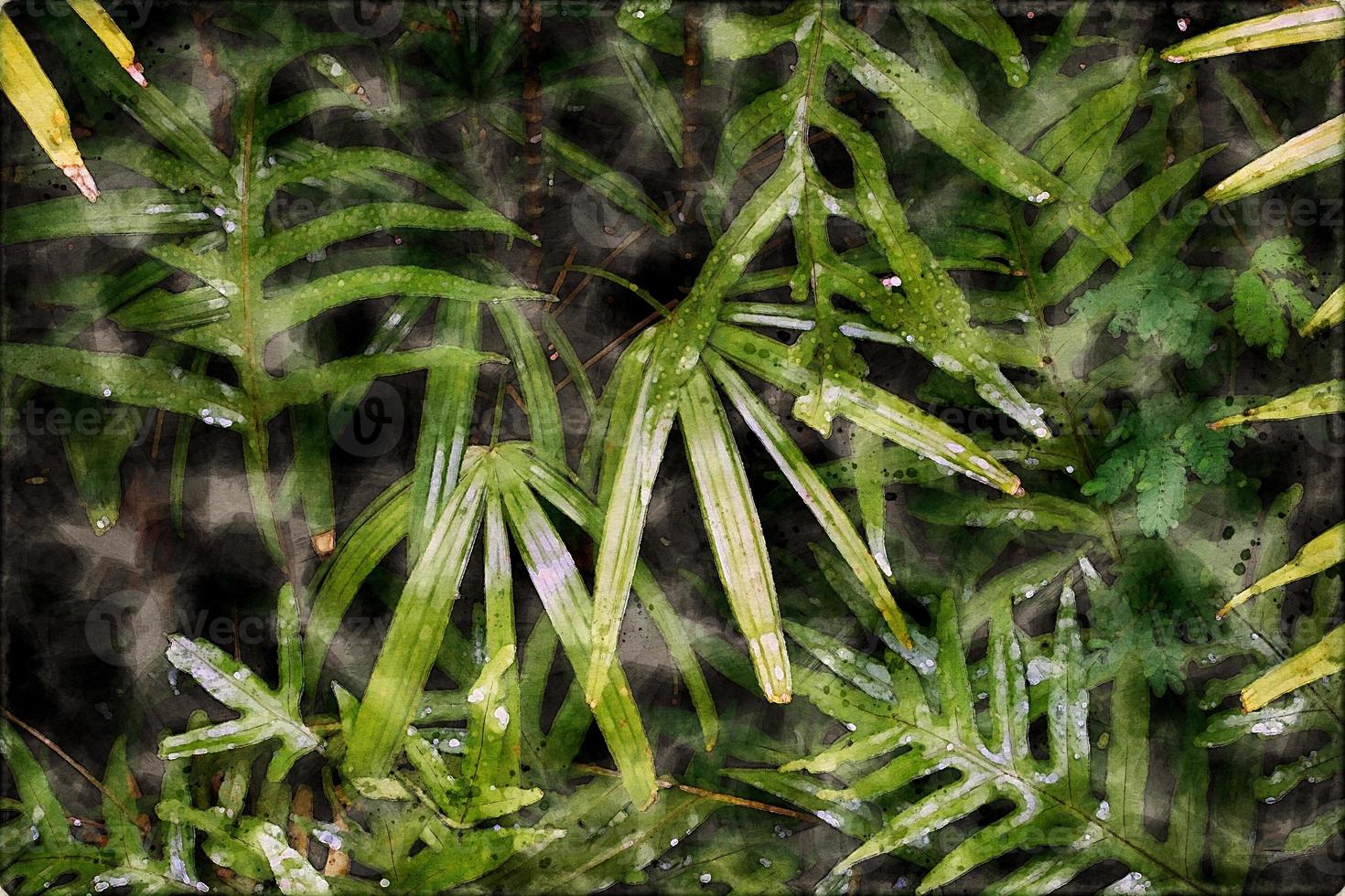 vertikaler garten mit tropischem grünem blatt, aquarell. foto