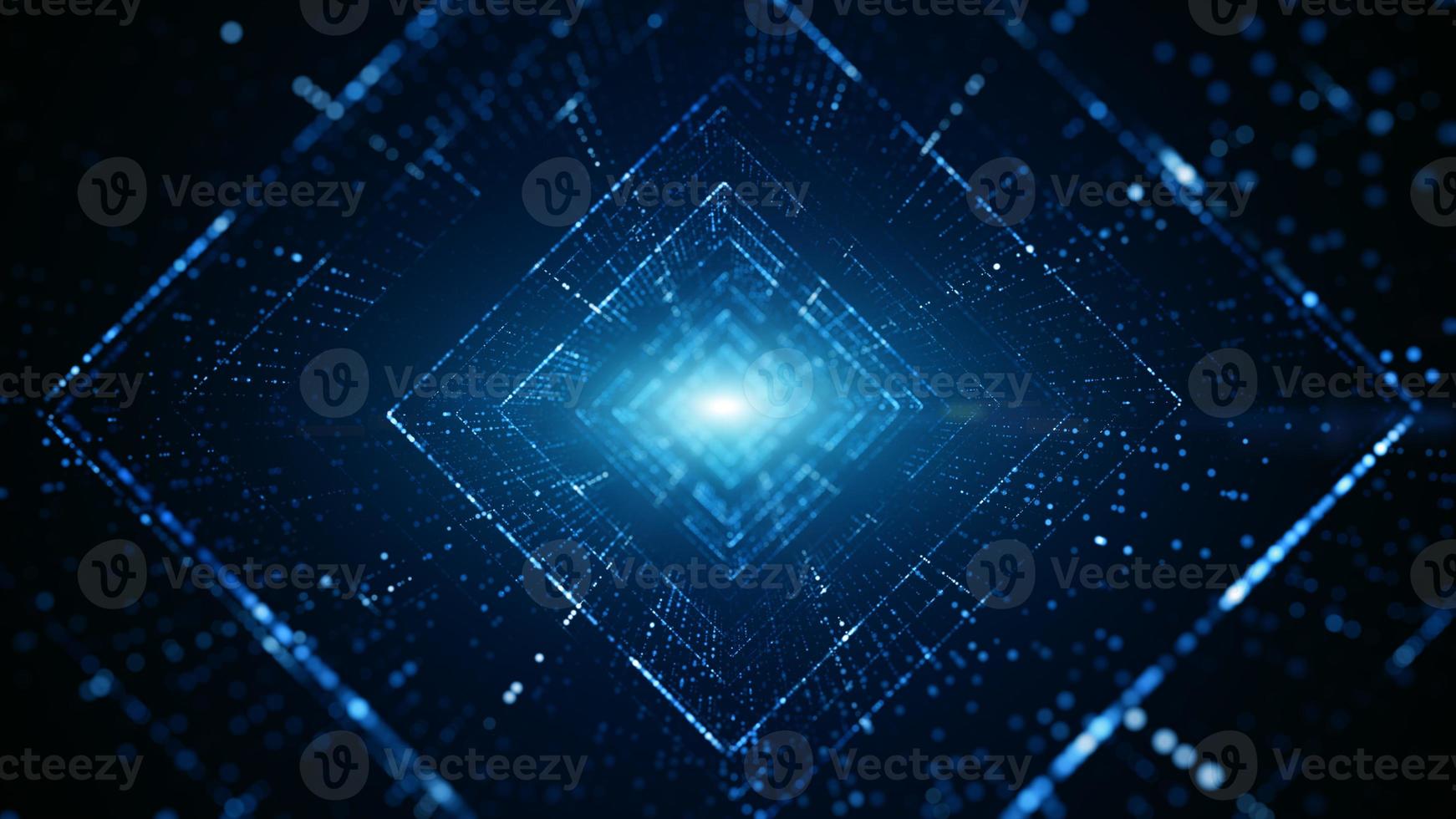 digitaler tunnel des cyberspace mit partikeln und beleuchtung, abstraktes hintergrundkonzept der technologienetzwerkverbindungen. foto