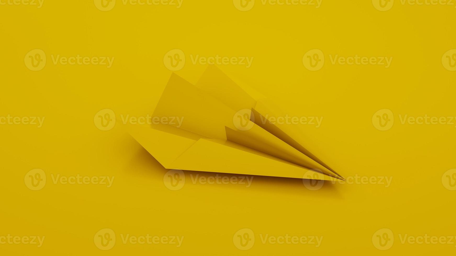 gelbes papierflugzeug. 3D-Darstellung. foto