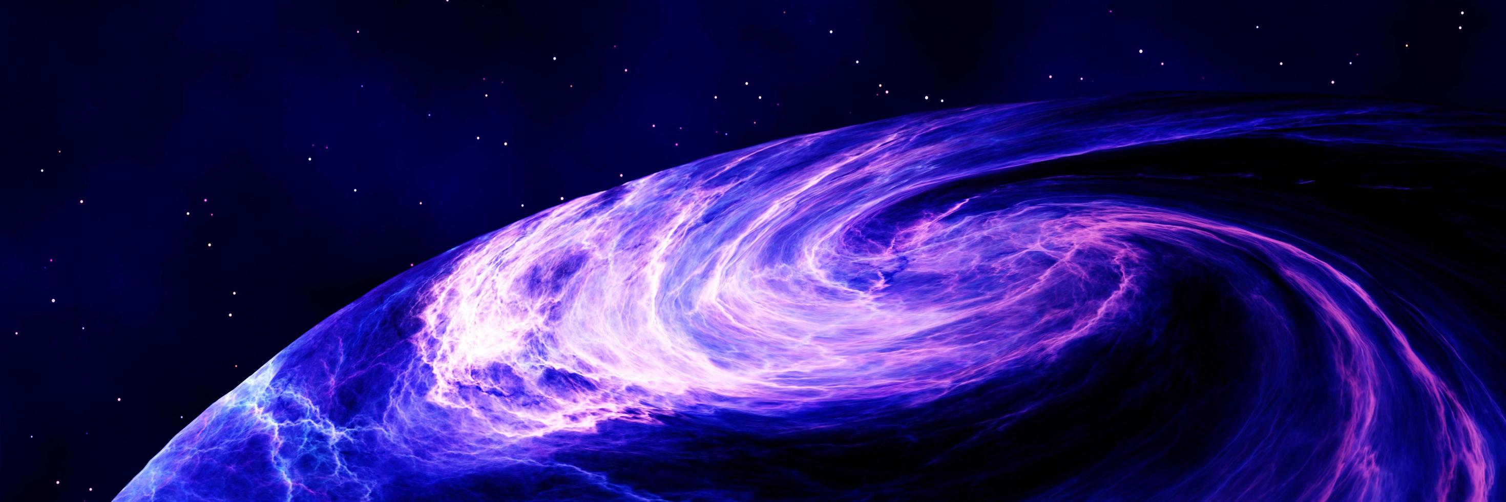 Versperrte Spiralgalaxie, die sich im Weltraum dreht und durch Sterne fliegt. Whirlpool-Galaxie-Spiralgravitationskräfte. 3D-Rendering. foto