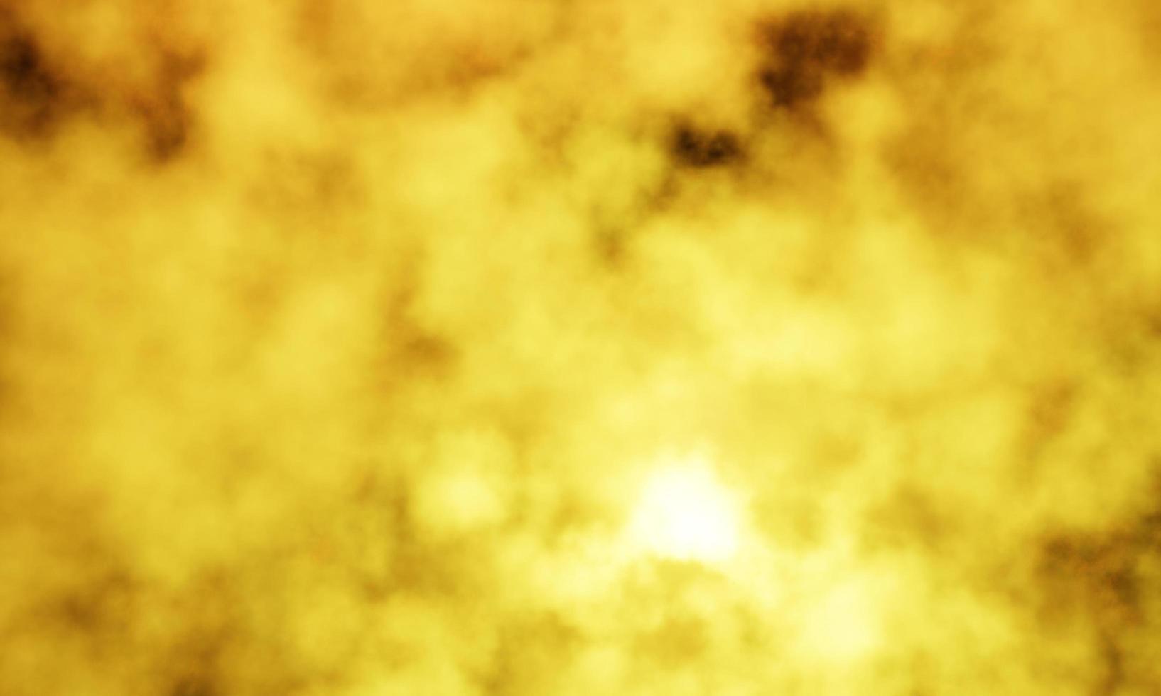 Gelber Rauch oder Aerosol wie Feuer hat einen schwarzen Hintergrund. und da ist ein heller Fleck, die Lichtquelle. bild für hintergrund oder wallpaper.3d-rendering foto