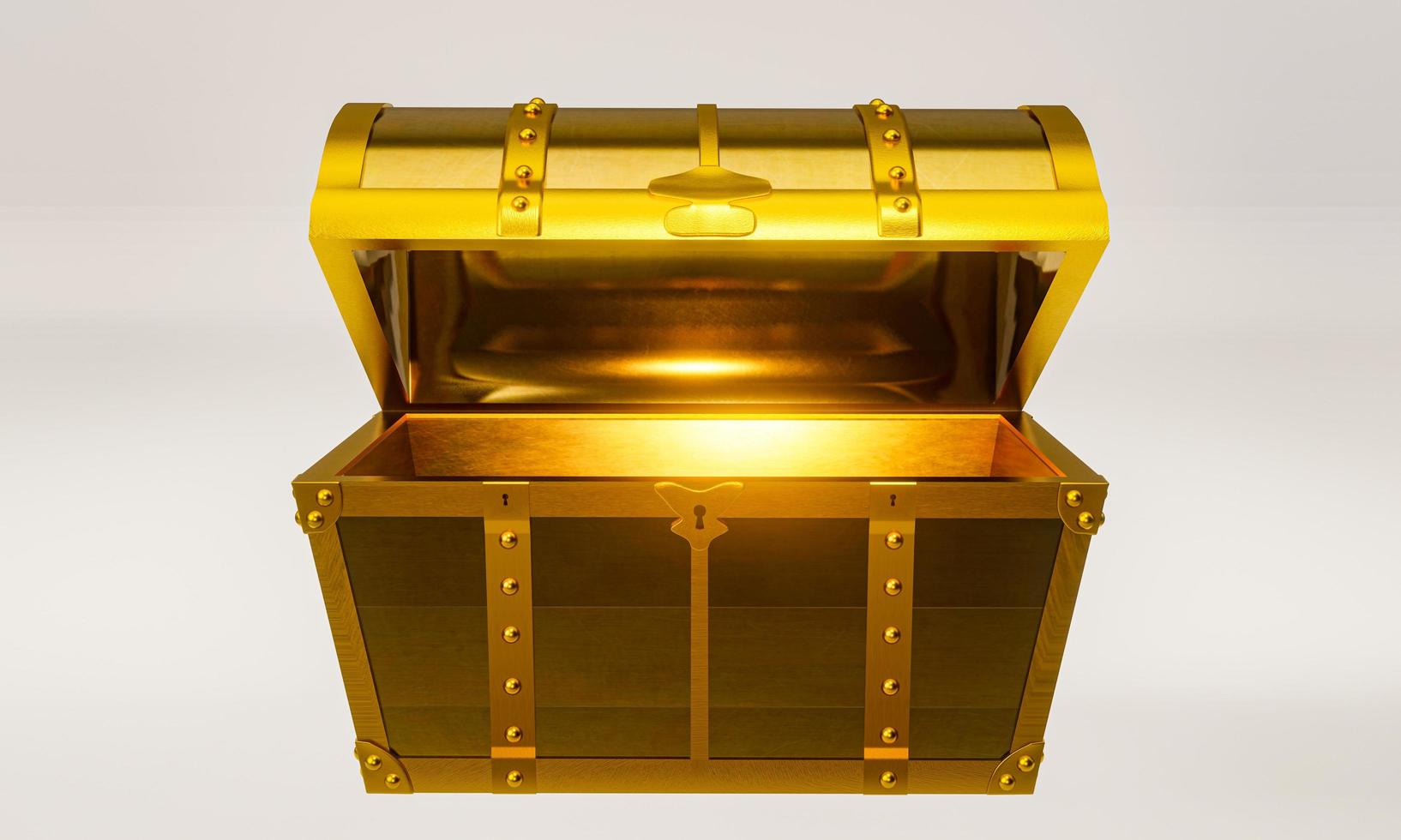 goldener retro antiker schatz oder schatzkiste. luxuriös teure Truhe zur Aufbewahrung von Goldwerten. 3D-Rendering. foto