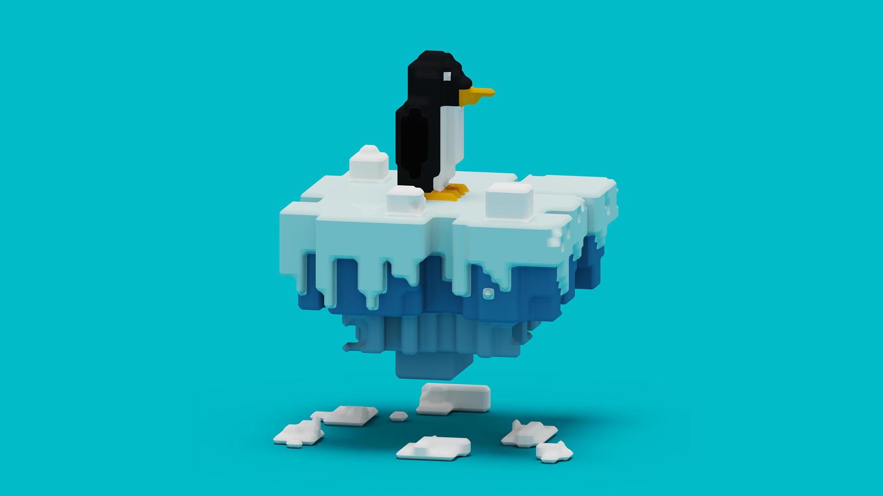 3D-Rendering der Pinguin-Illustration. Verwenden von 3D-Voxel-Kunstmodellierung im Tonstil. einfache 3D-Modellierung von Wildtieren foto