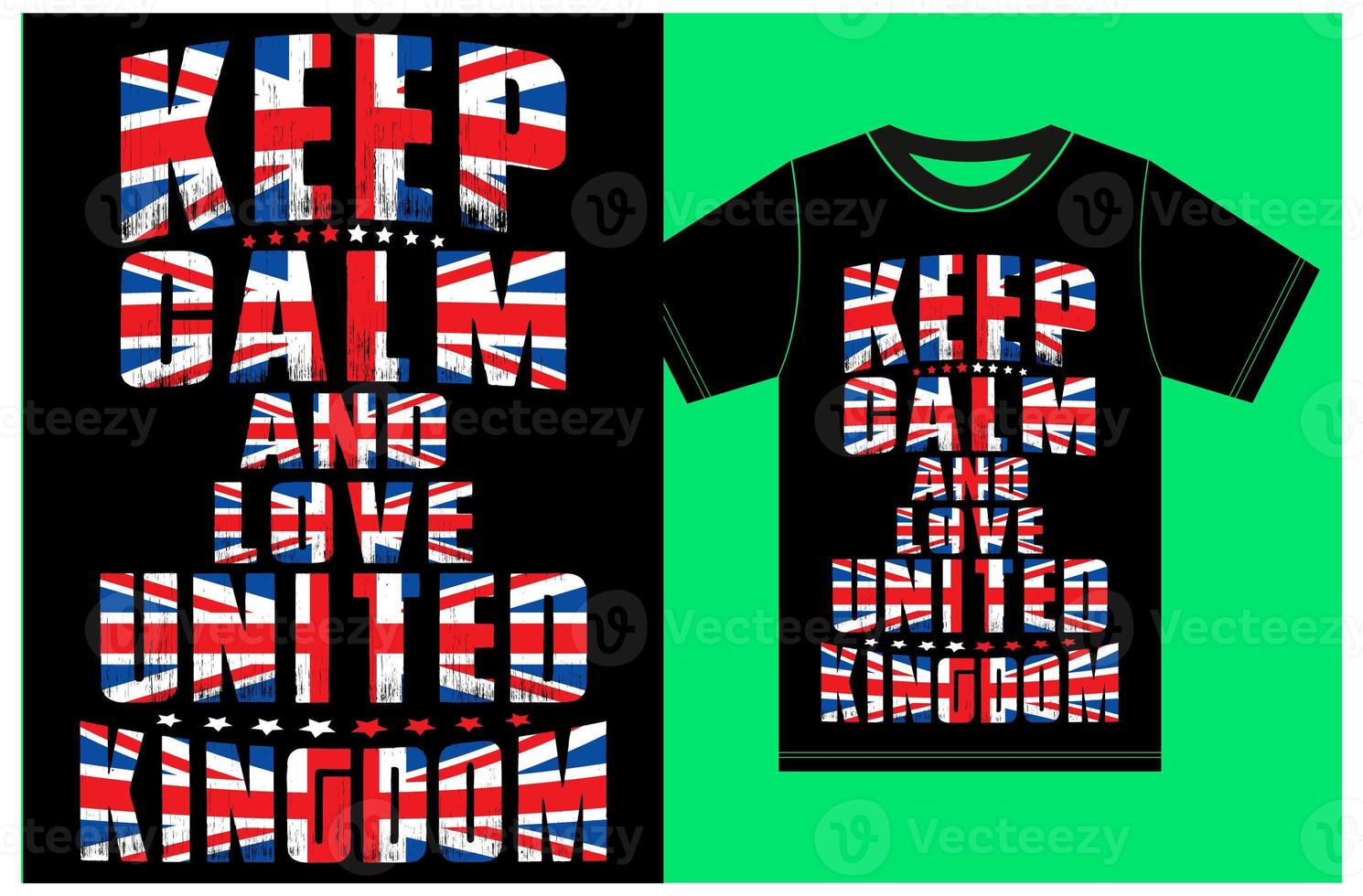 bleib ruhig und liebe vereinigtes königreich. Großbritannien-Flaggen-T-Shirt-Design foto