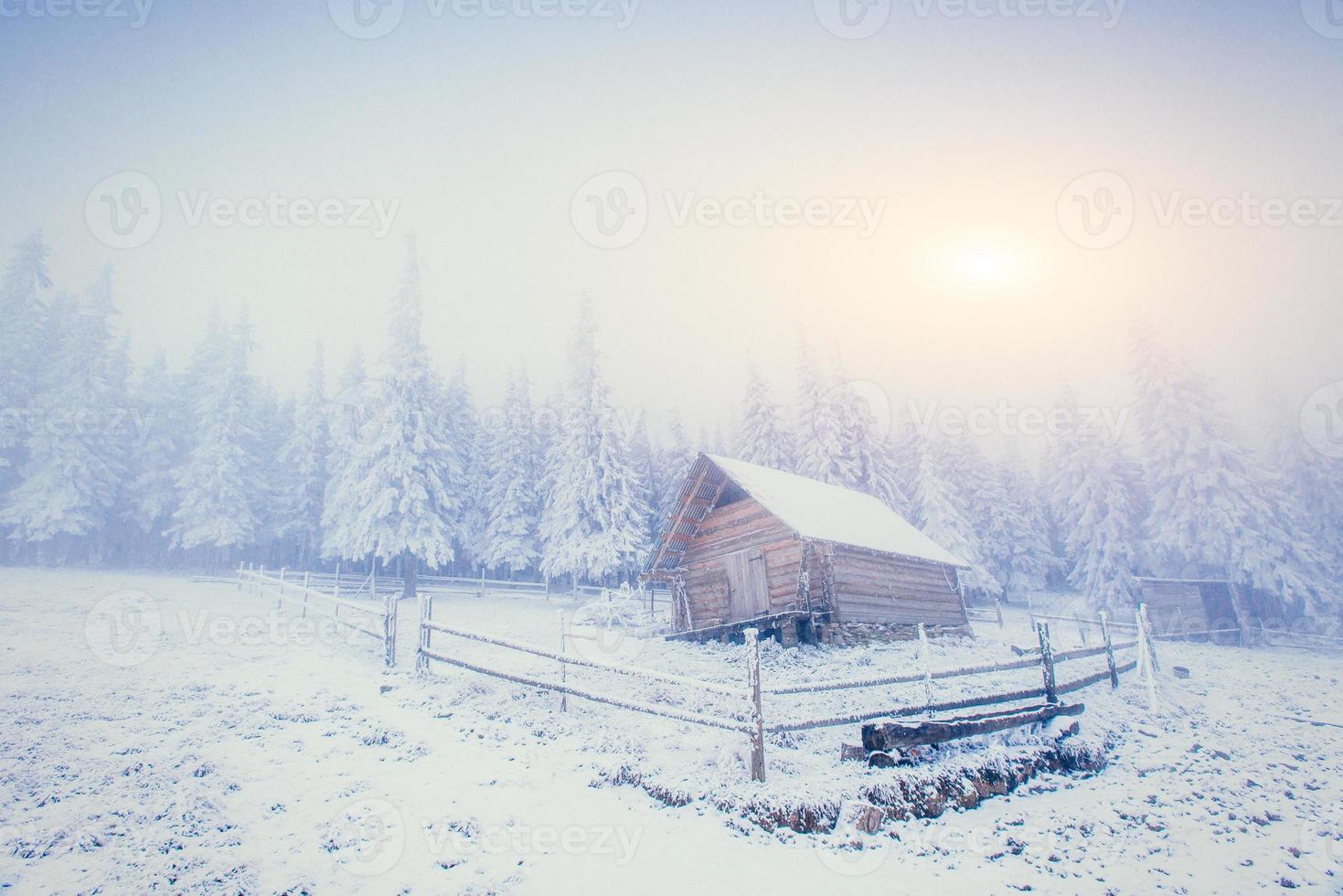 Hütte in den Bergen im Winter foto