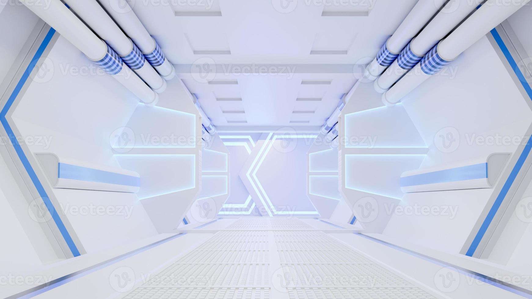 Spaceship Corridor ist ein Stock-Motion-Graphics-Video, das das Innere eines sich bewegenden Raumschiffs zeigt. 3D-Rendering foto