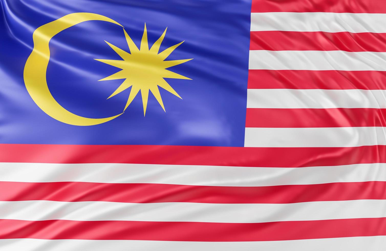 schöne malaysia-flaggenwelle nah oben auf fahnenhintergrund mit kopierraum.,3d-modell und illustration. foto
