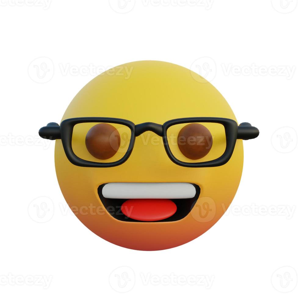 3D-Illustration Lachendes Gesicht Emoticon mit klarer Brille foto