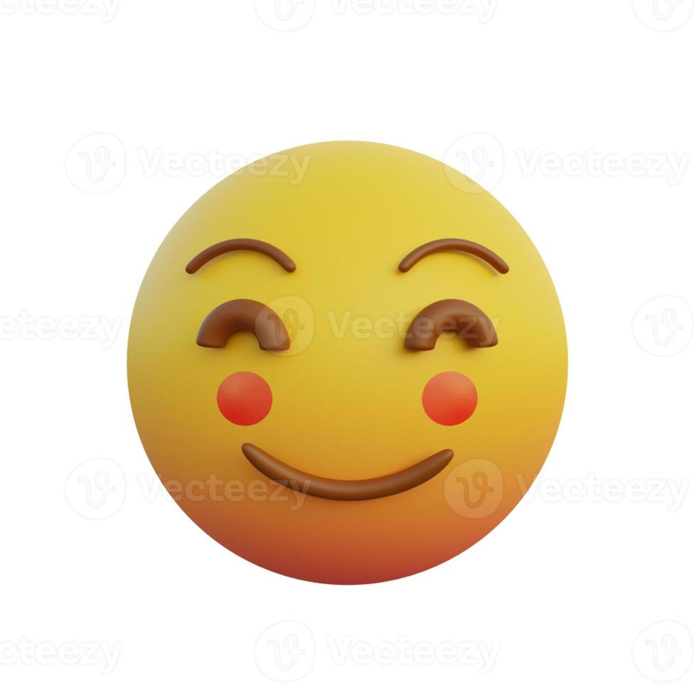 3D-Illustration Emoticon lächelnder Ausdruck sehr schüchtern und errötende rote Wangen foto