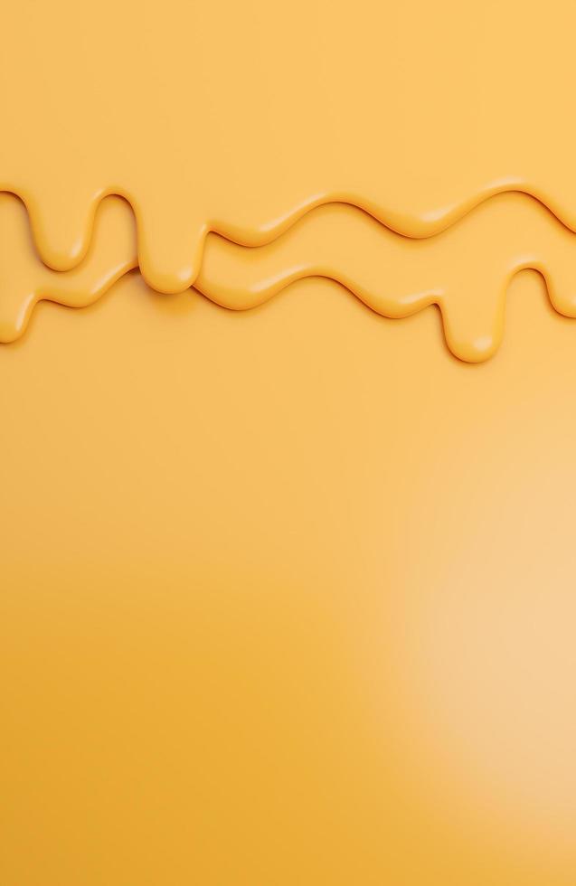 Käse cremige Flüssigkeit tropft.,Käseschmelze auf gelbem Hintergrund.,3D-Modell und Illustration. foto