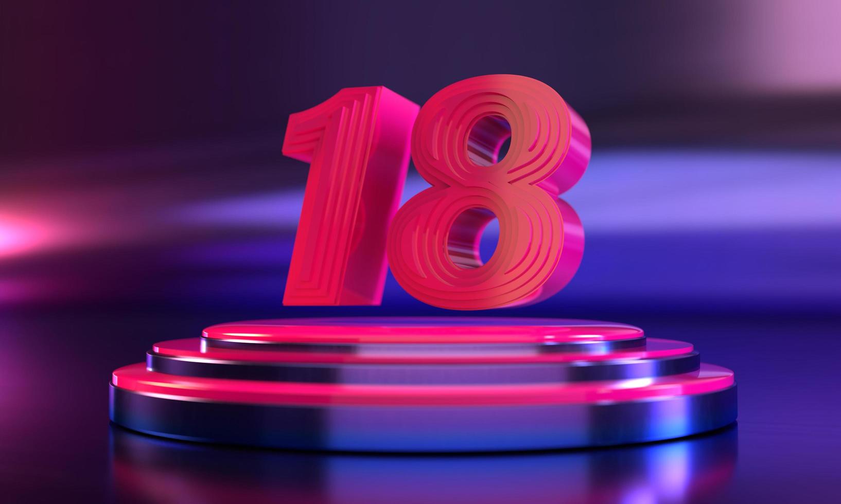 3D Nummer 18 Neonpink über dreifachem Sockel foto