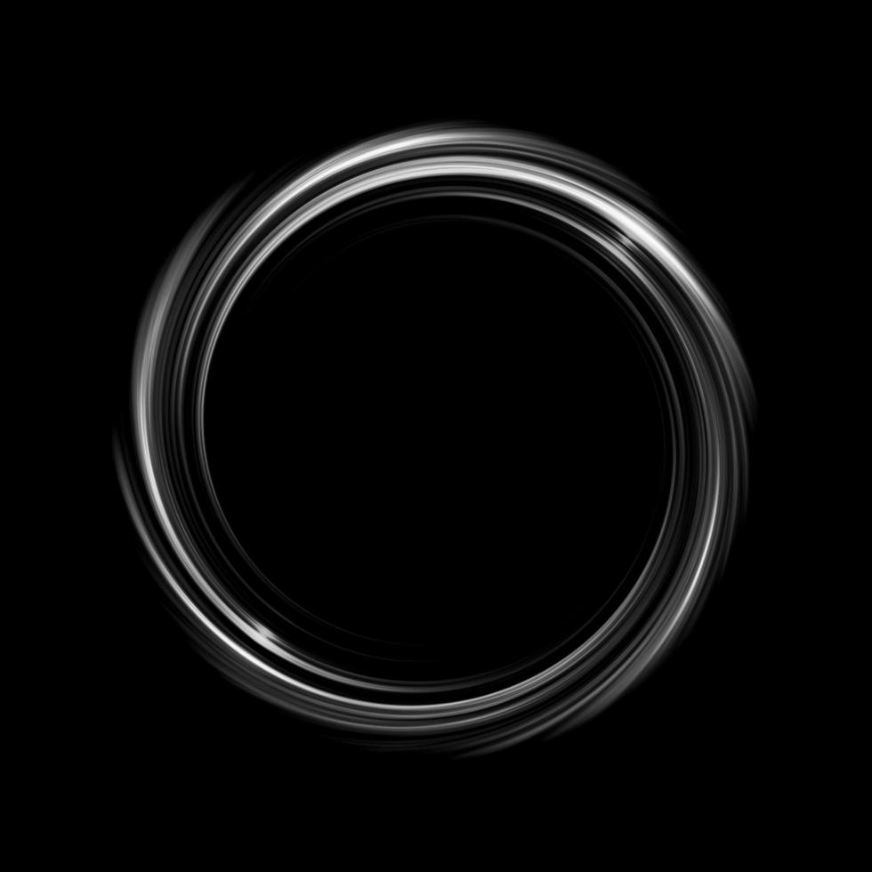 leuchtende weiße Spirale mit hellem Kreis auf schwarzem Hintergrund, abstrakter Hintergrund foto