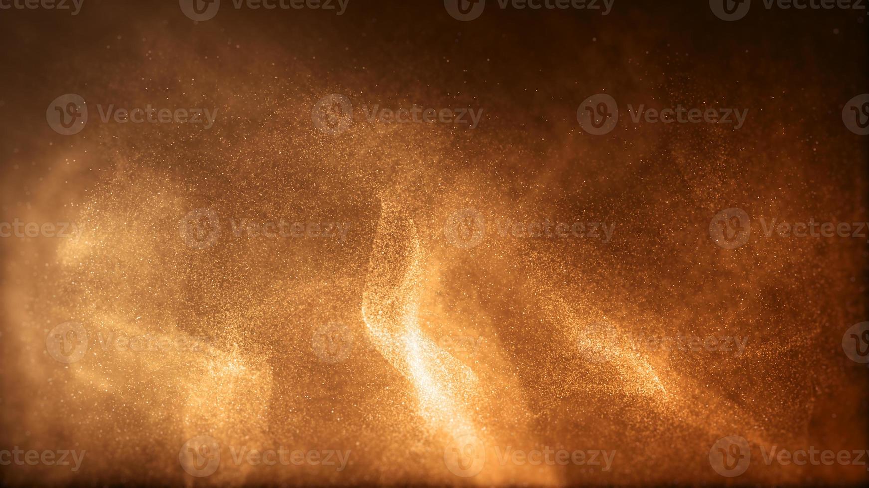 goldfarbene digitale Partikel fließen oder werden durch den Wind des Sandes verbreitet. abstraktes Technologie-Hintergrundkonzept foto