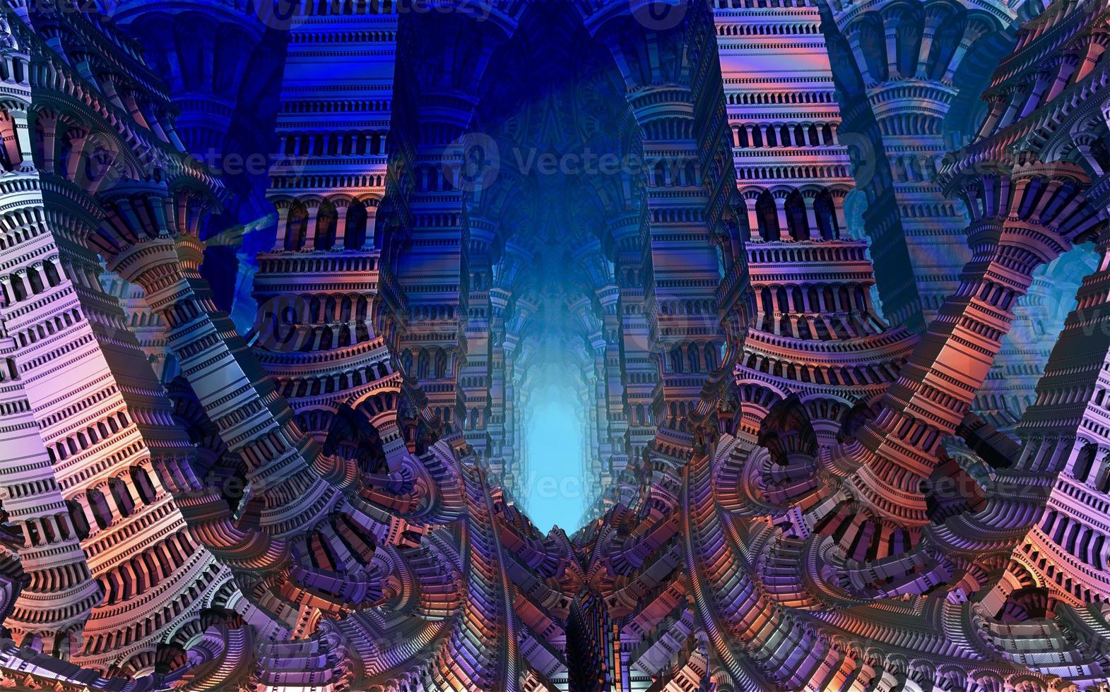 3D-Darstellung eines schönen fraktalen Gebäudes. abstraktes computererzeugtes fraktales Design. foto