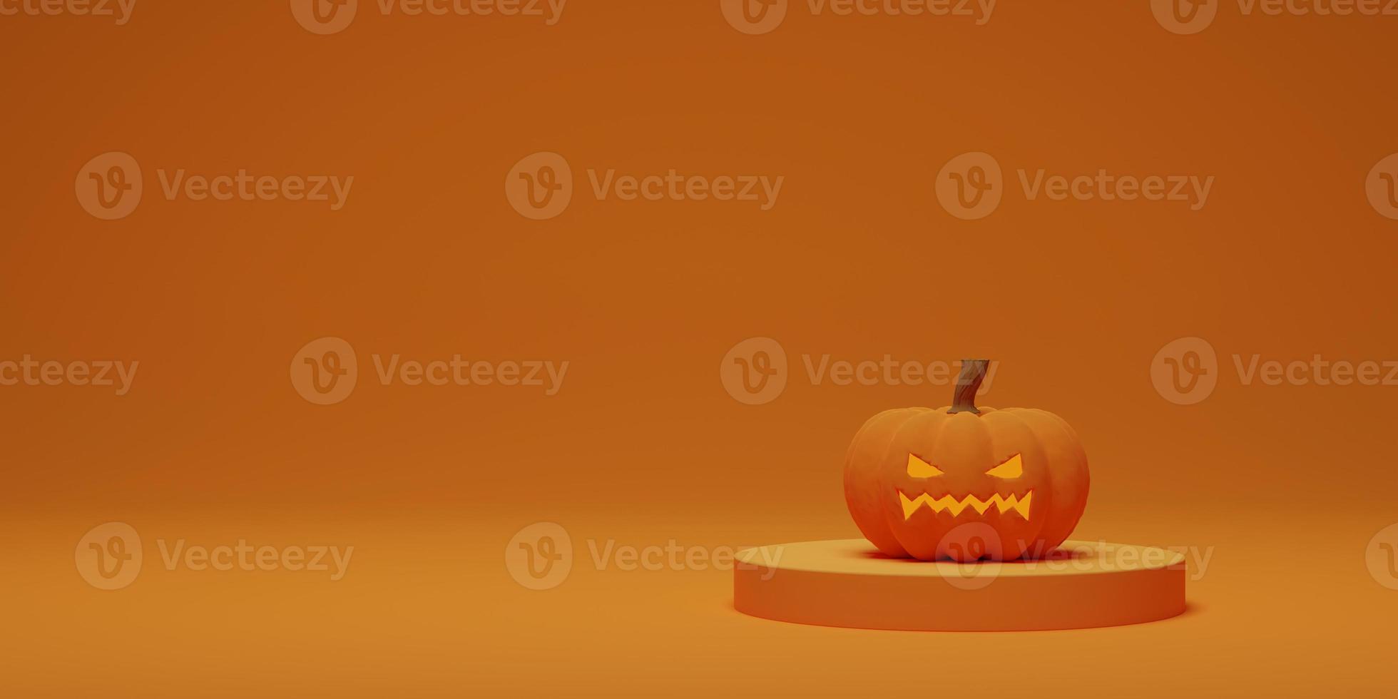 Halloween-Kürbis auf Sockel Podium Hintergrund. abstrakte geometrische minimalszene für produktanzeige, banner, vorlage. 3D-Darstellung foto