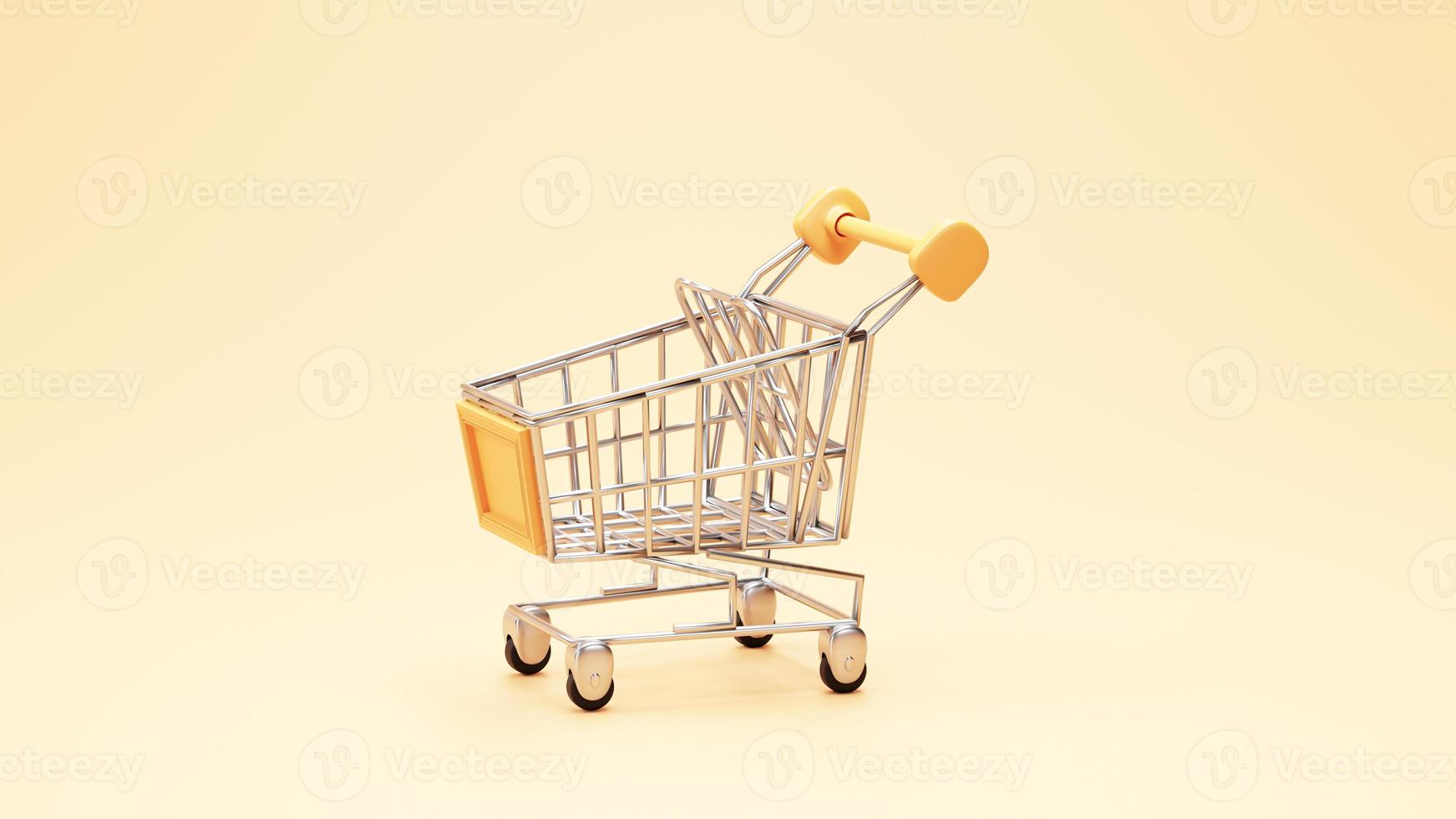 minimales einkaufskonzept für einkaufswagen auf orangefarbenem hintergrund 3d-rendering foto