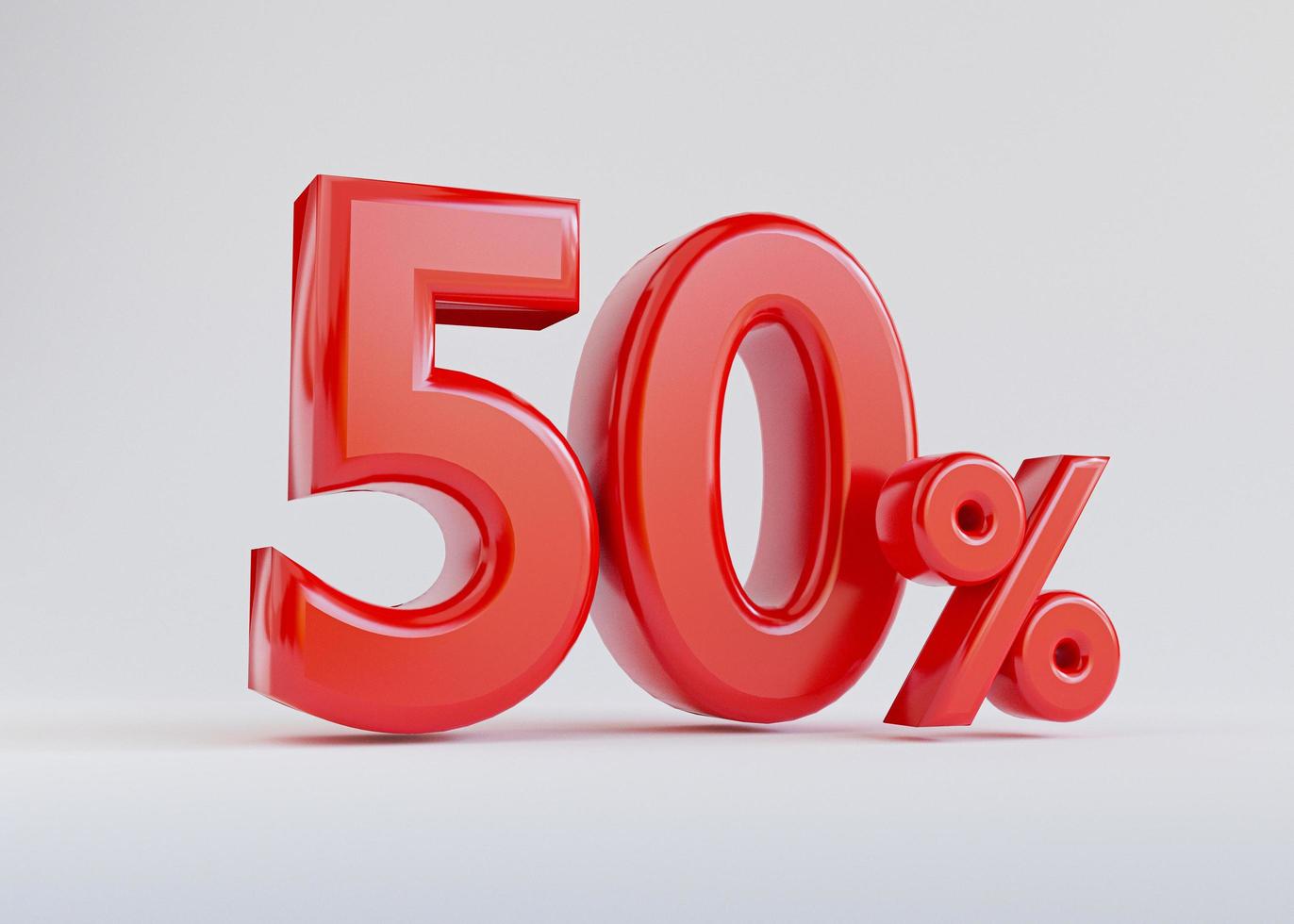 isoliert von roten fünfzig Prozent oder 50 Prozent für Sonderangebote von Einkaufskaufhäusern und Rabattkonzepten durch 3D-Rendering. foto
