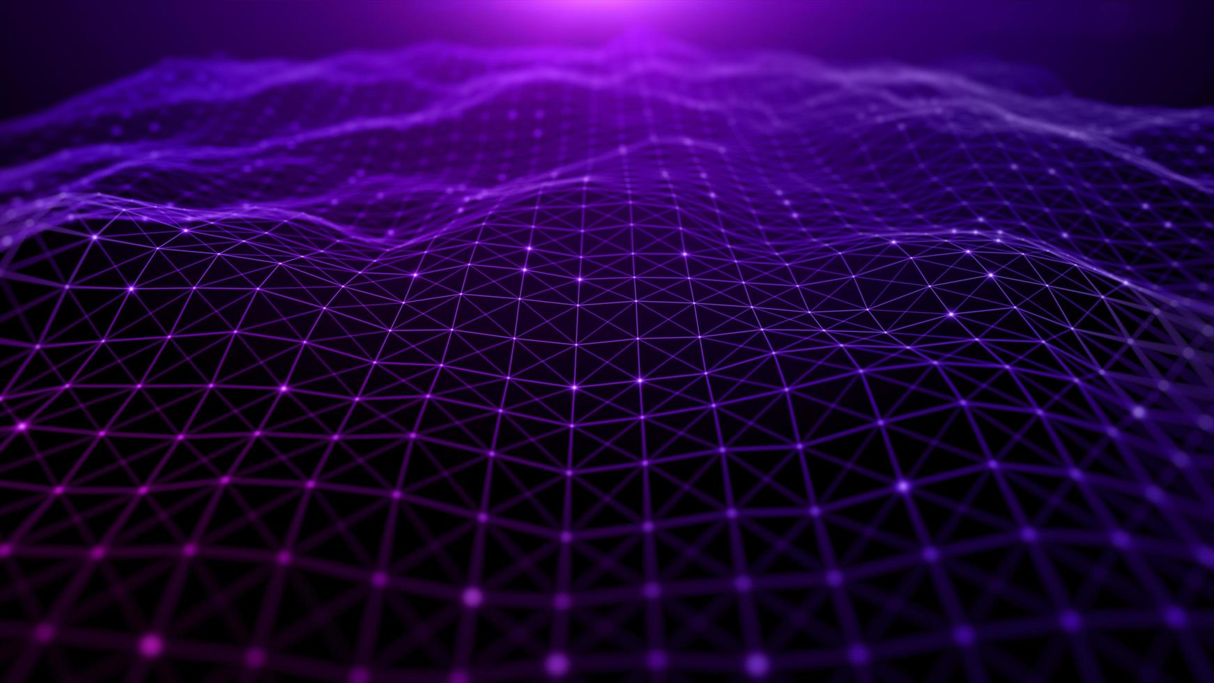 digitaler cyberspace futuristisch, lila farbpartikelwelle, die mit linien und punktverbindungen fließt, abstrakter hintergrund des technologienetzwerks. 3D-Rendering foto