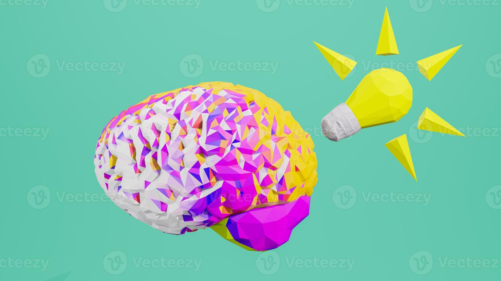 bunte Low-Poly-Seitenansicht Gehirn 3D-Render isoliert auf Hintergrund foto