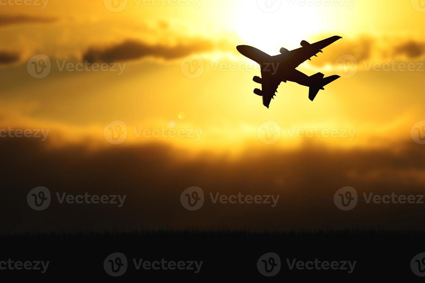 Silhouette eines Passagierflugzeugs, das abends vom Flughafen abhebt. foto