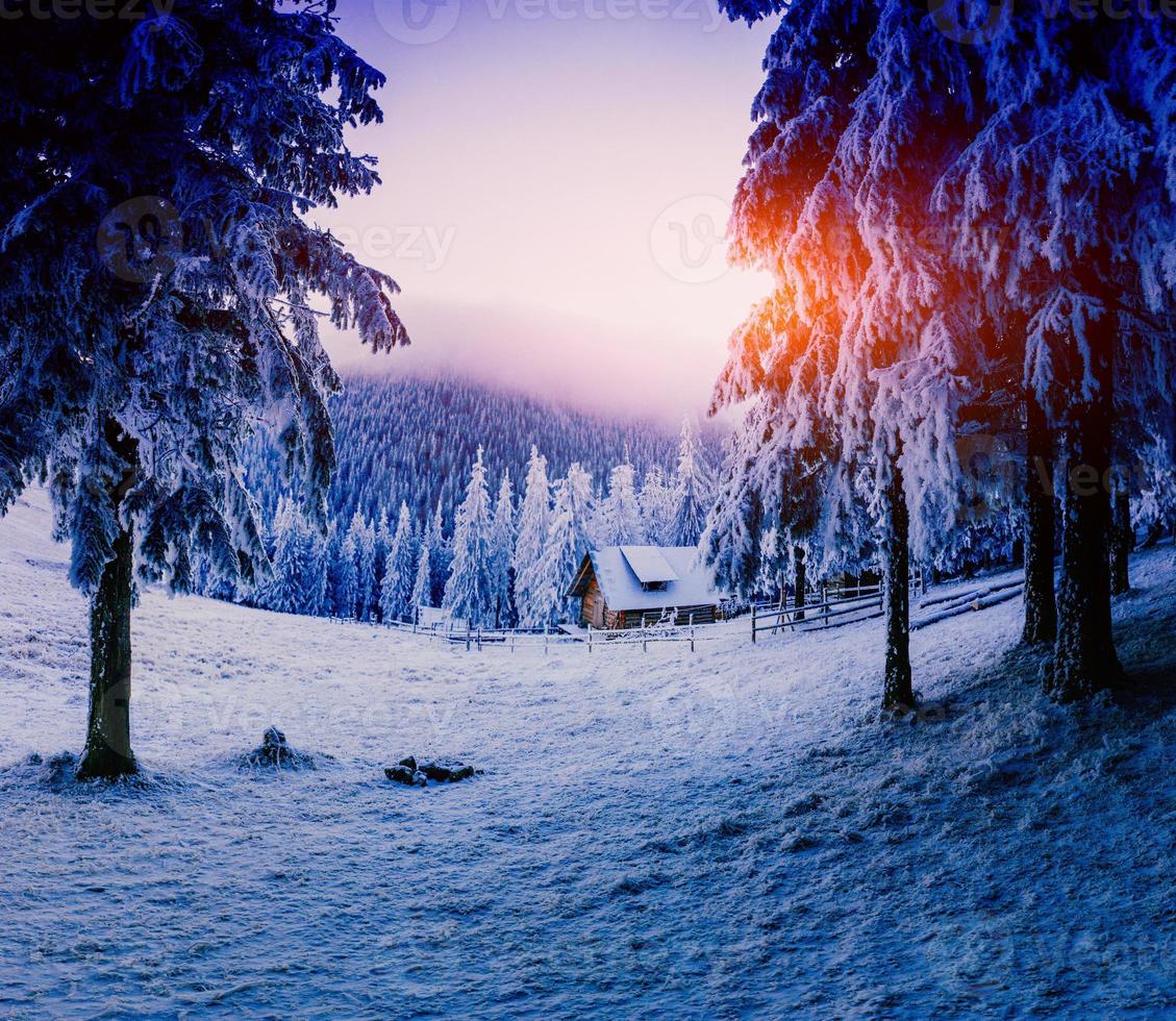 Hütte in den Bergen im Winter foto