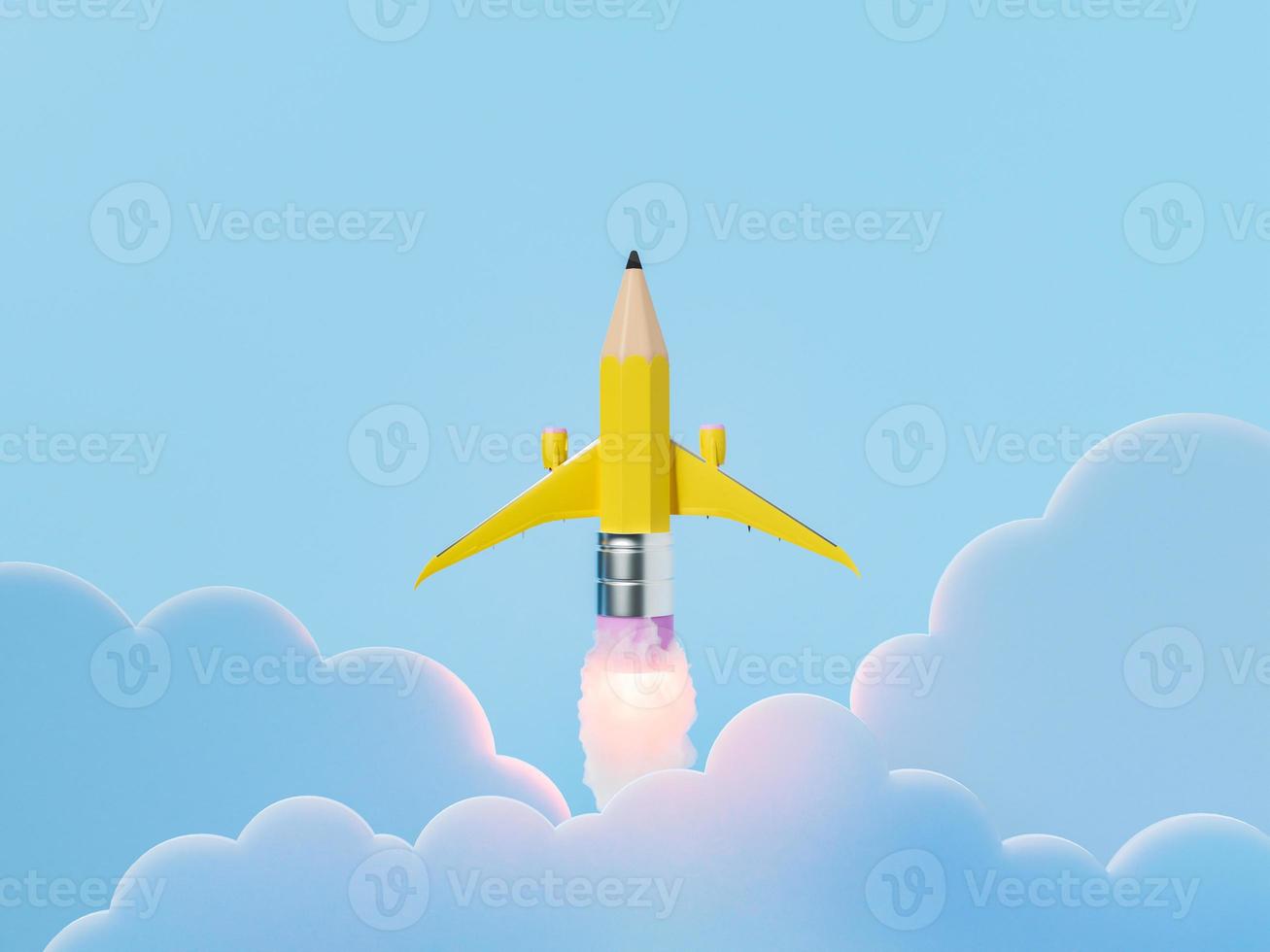 Bleistift in Form einer Rakete im blauen Himmel foto
