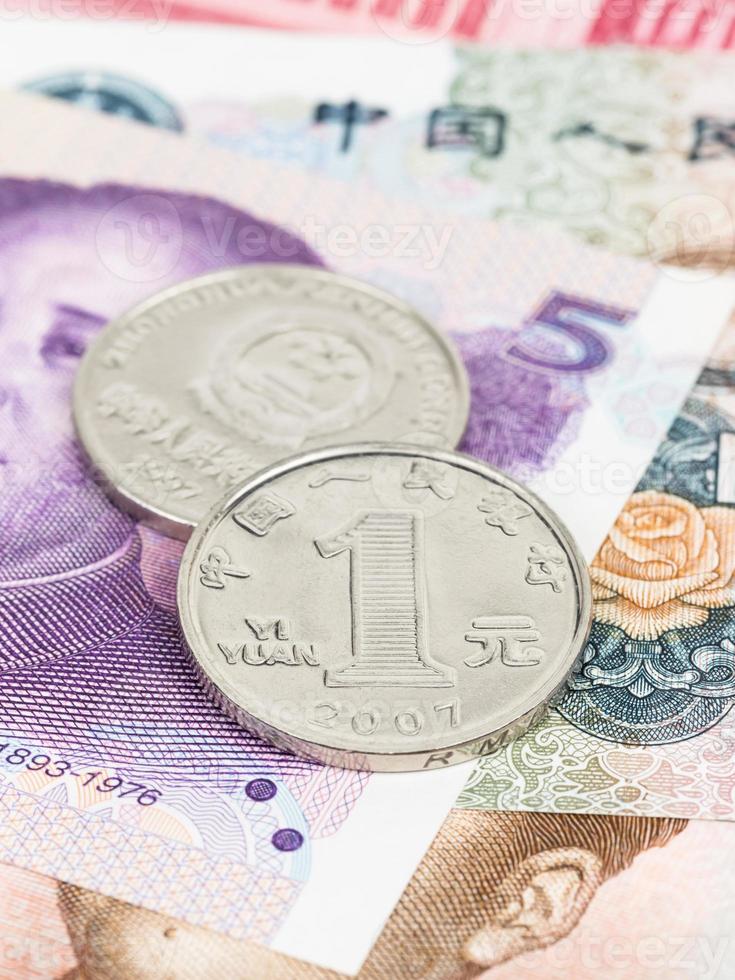 chinesische geld yuan banknote und münze nahaufnahme foto