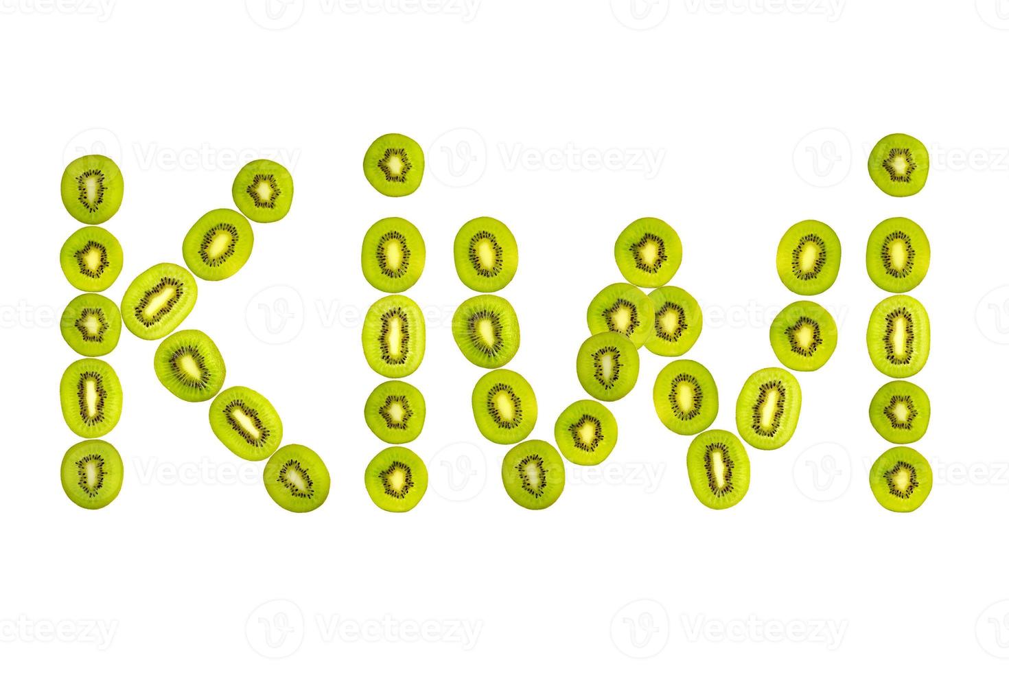Kiwi-Buchstaben aus Kiwi-Fruchtscheibe foto