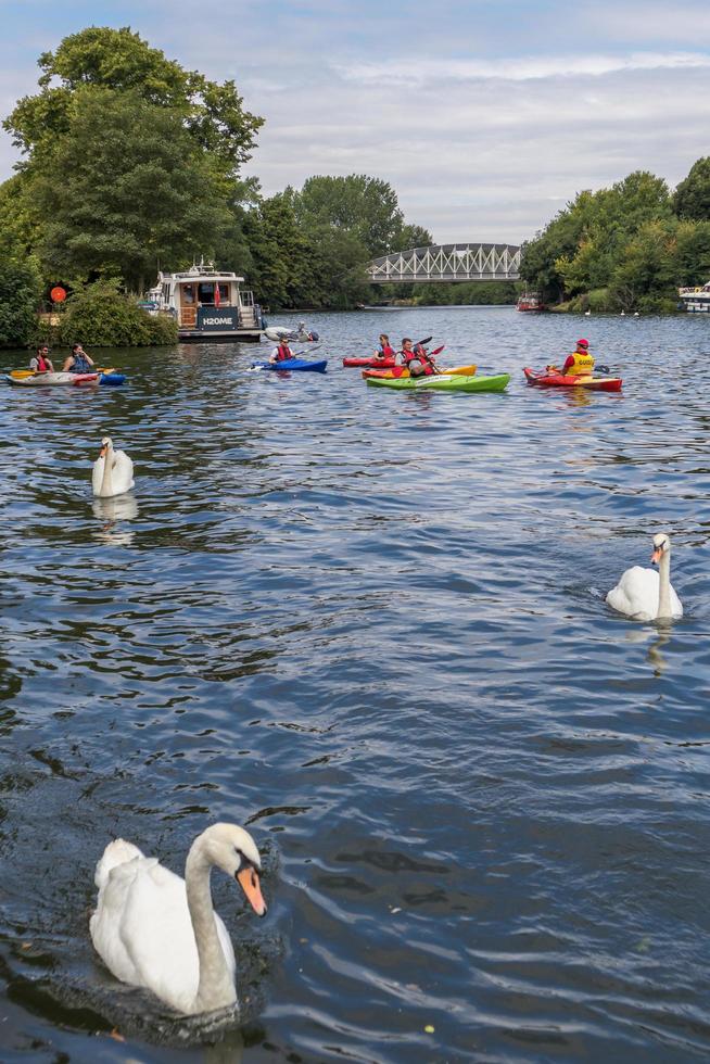 Maidenhead und Windsor, Großbritannien, 2018. Menschen, die die Themse hinunter Kajak fahren foto