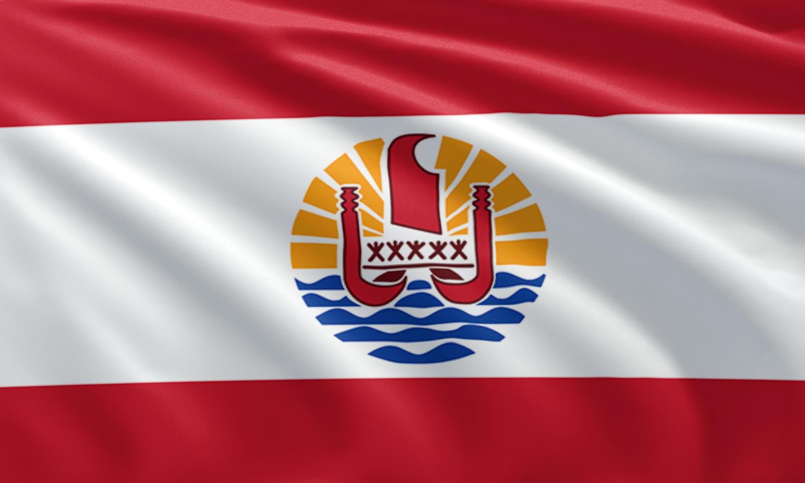 Nahaufnahme der wehenden Flagge von Französisch-Polynesien foto