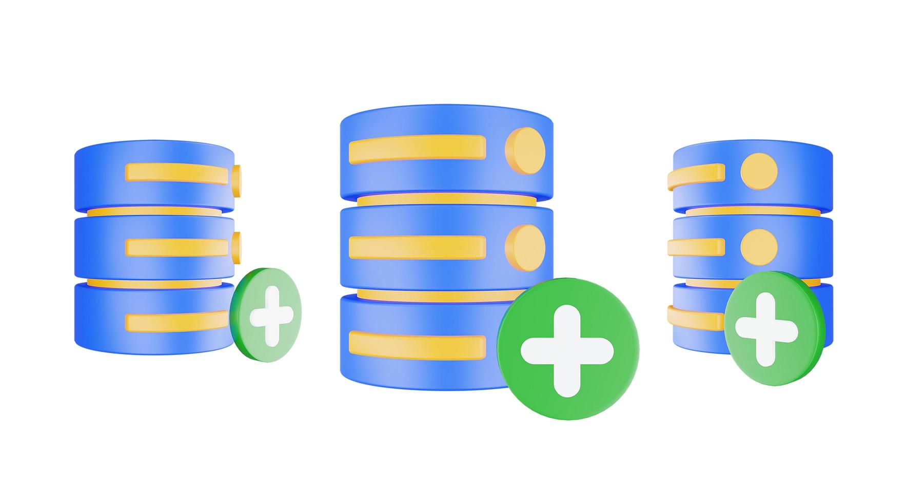 3D-Render-Datenbankserver-Symbol mit isoliertem Plus-Symbol foto