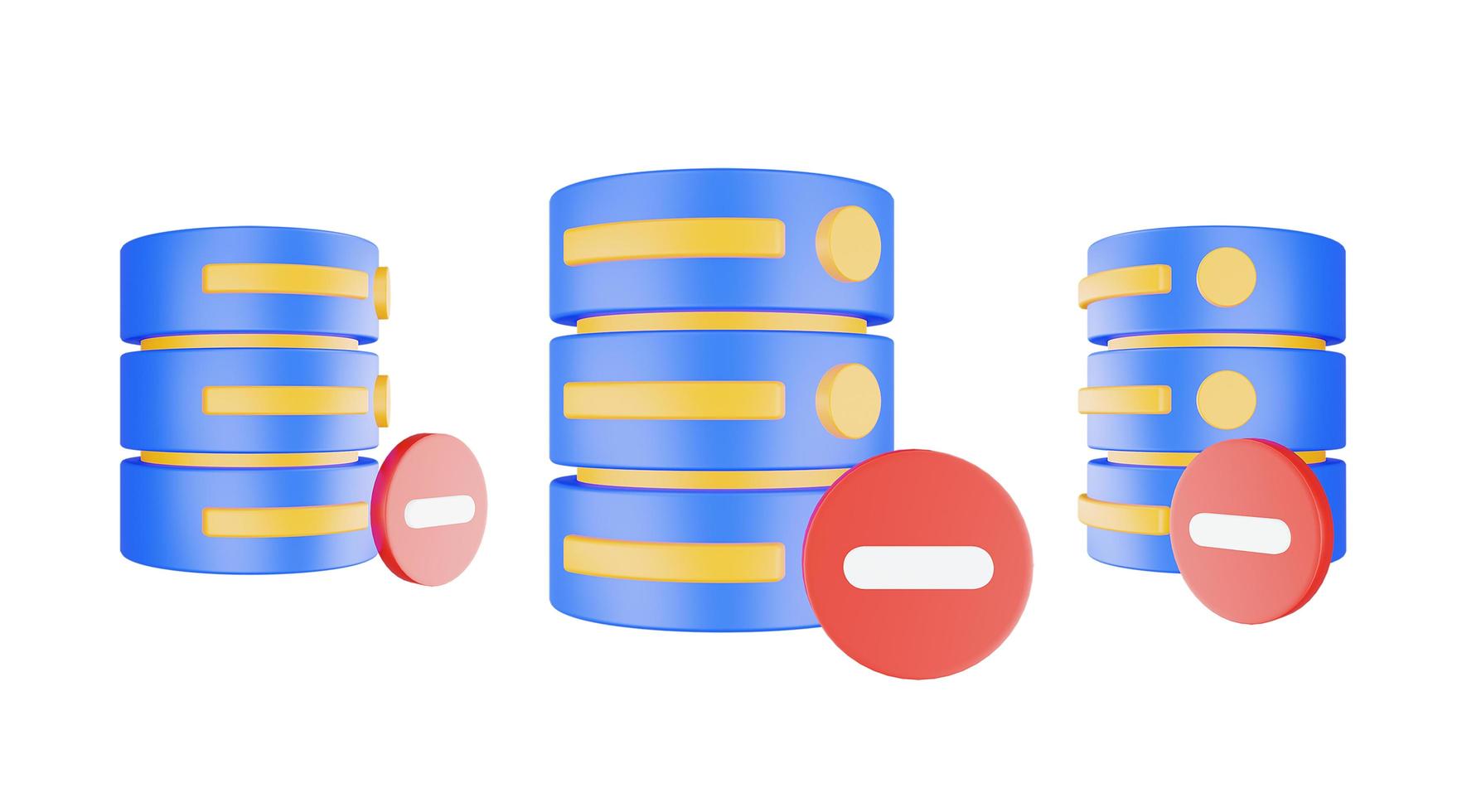 3D-Render-Datenbankserver-Symbol mit isoliertem Minus-Symbol foto