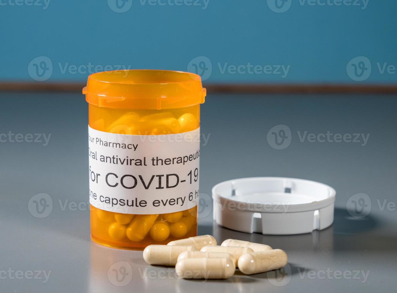 Konzept einer neuen oralen antiviralen therapeutischen Behandlung des Covid-19-Virus foto