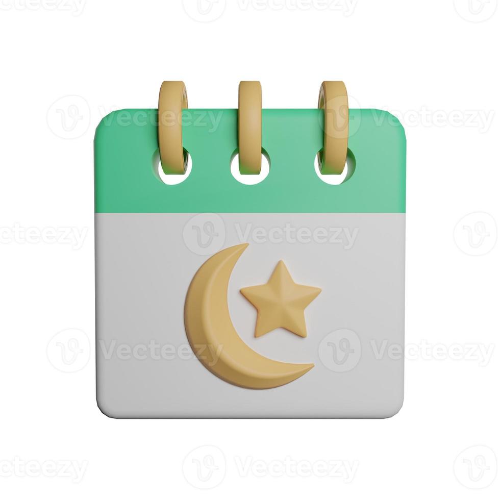 Ramadan-Kalender mit Mond- und Sternlaternendekoration 3D-Symbol Foto hoher Qualität